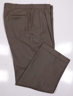 Adrian Jules Custom Tailored Brown Houndstooth Wool Pleated Dress Pants 36x30